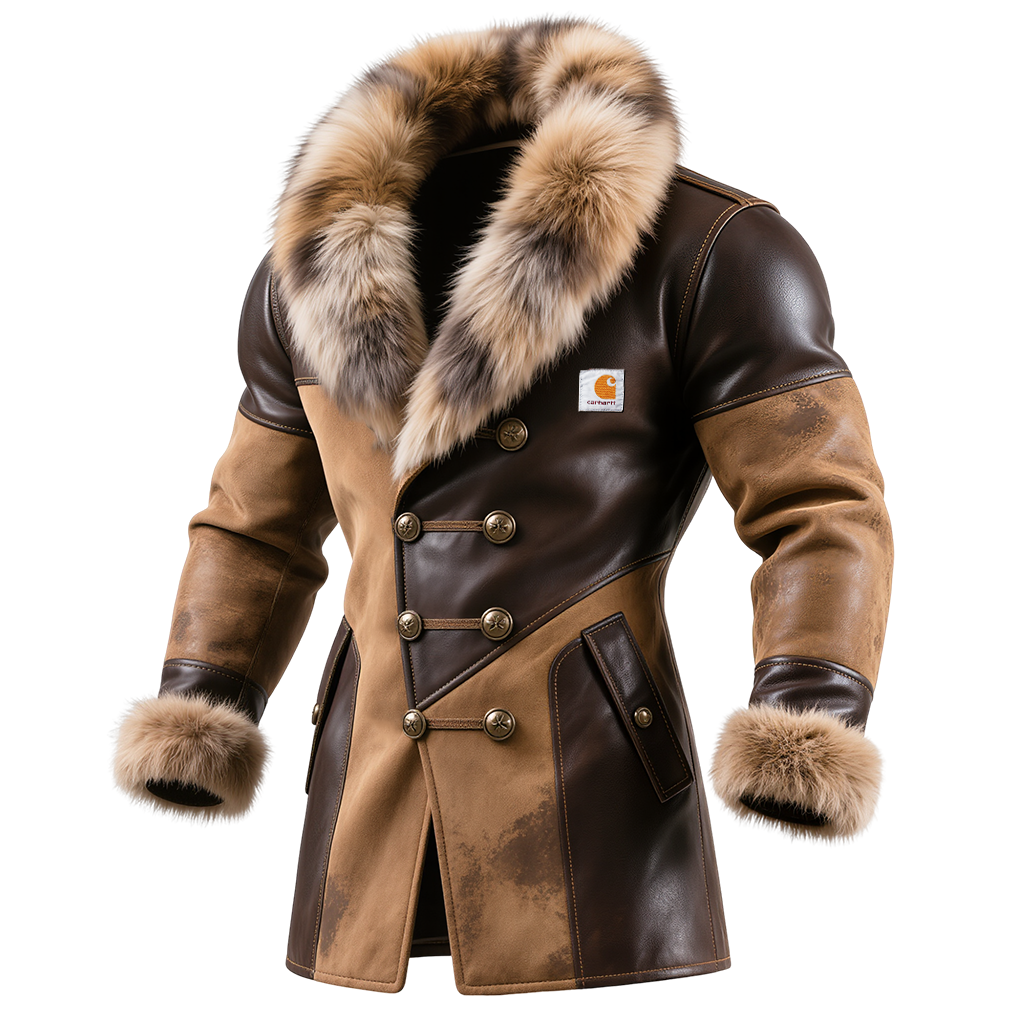 Men's Vintage Winter Warmth: Brown Leather Jacket With Fur Trim