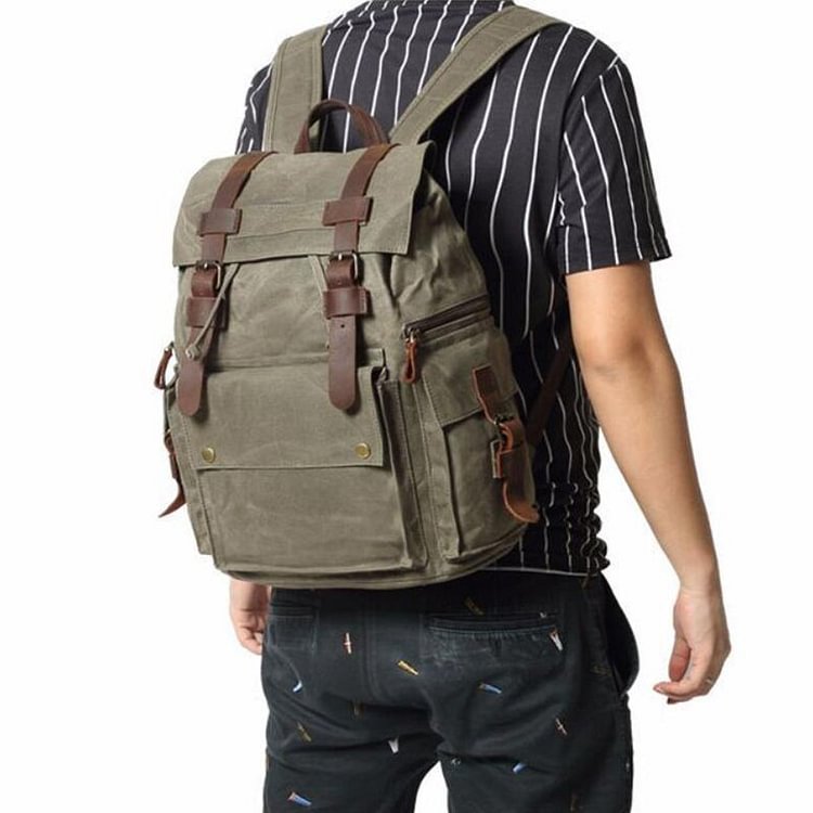 Waxed Canvas Travel Backpack Men Waterproof Laptop Backpack Retro School Backpack FX888010