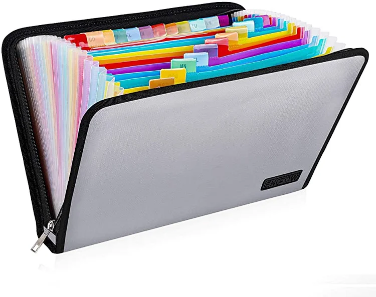 Expanding File Folder, Fireproof File Organizer with 25 Colored Pockets,Labels,Zipper Closure