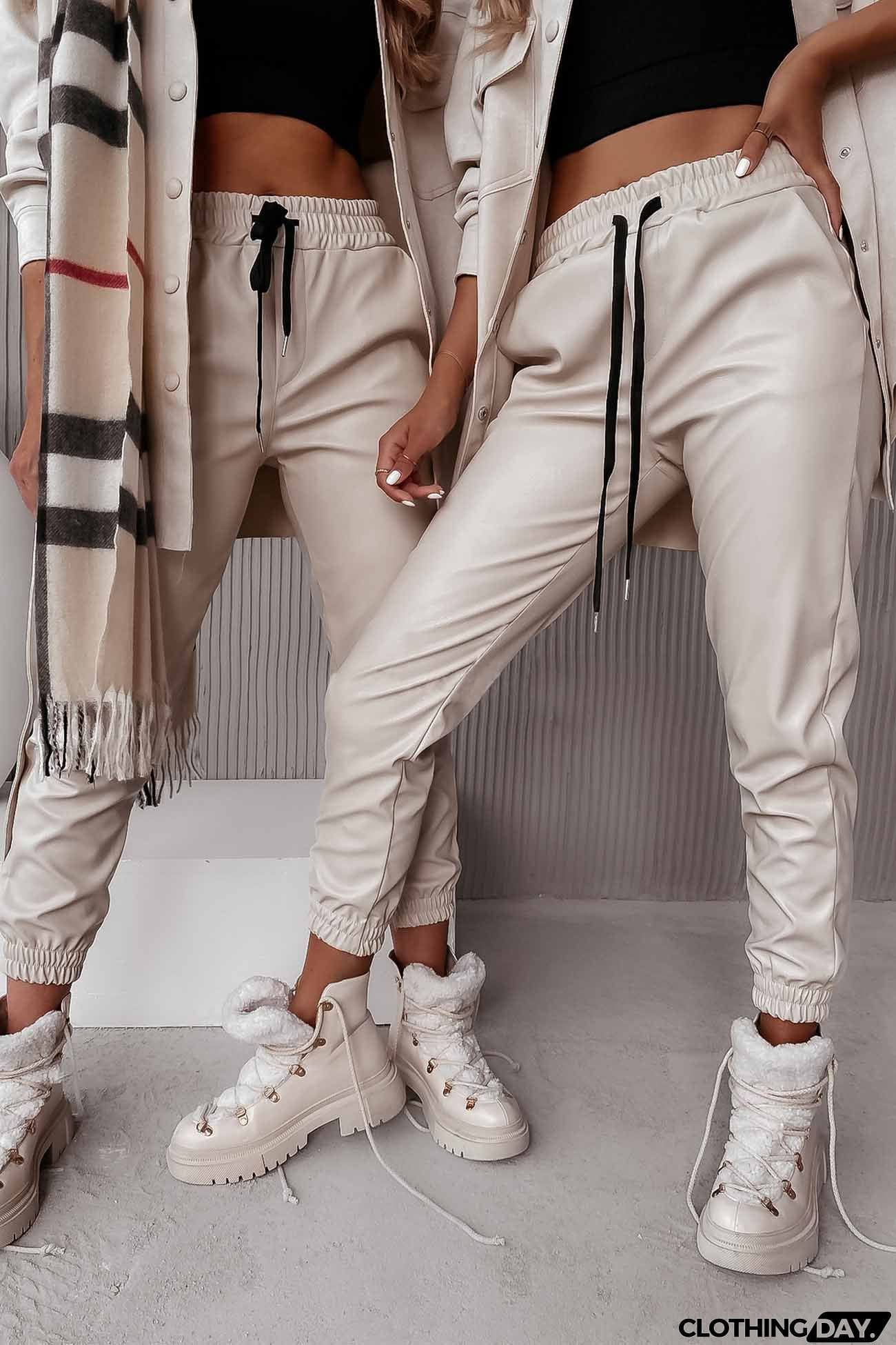 Drawstring Pocket Leather Jogger Pants