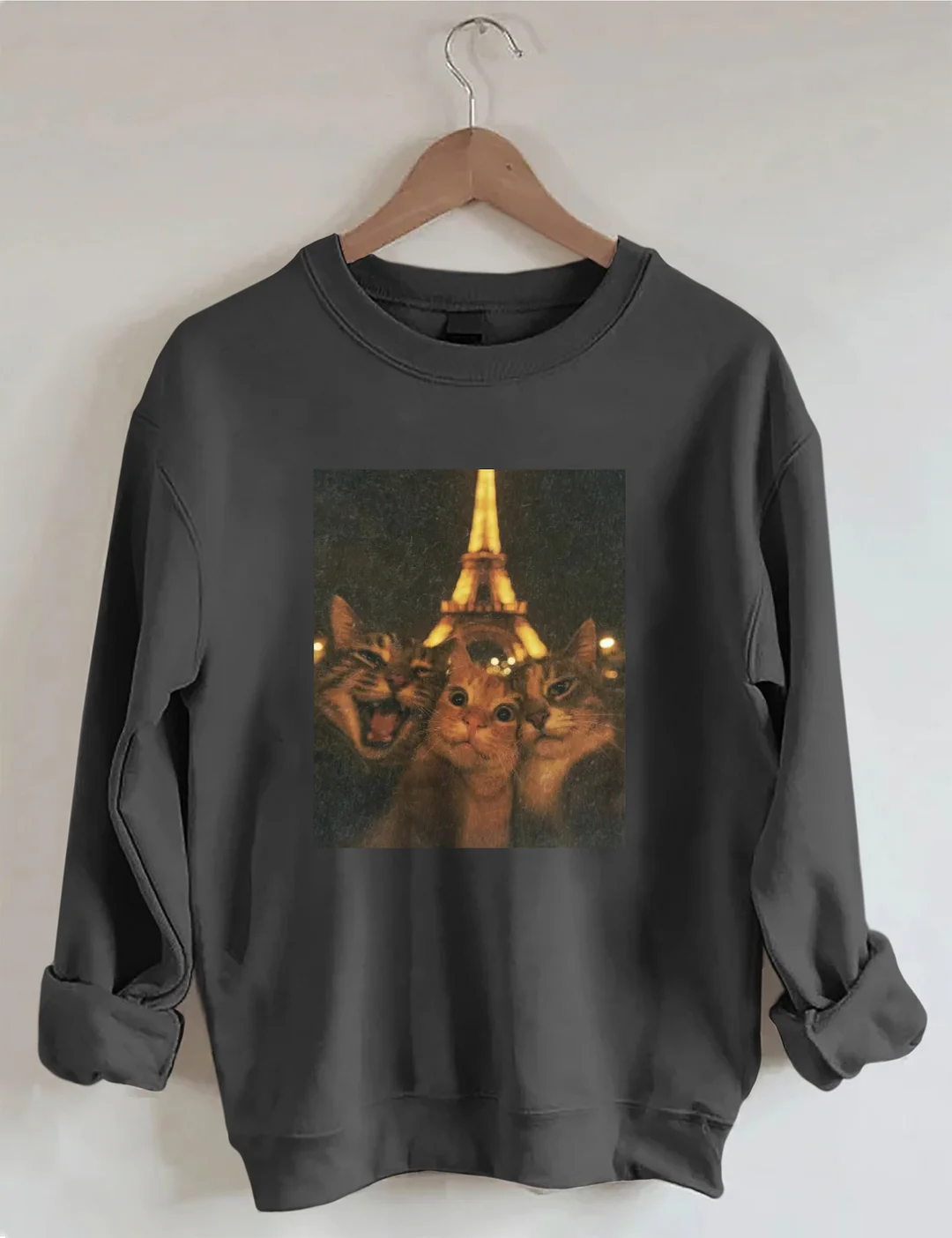 Cat Taking Selfie With Eiffel Tower Funny Sweatshirt