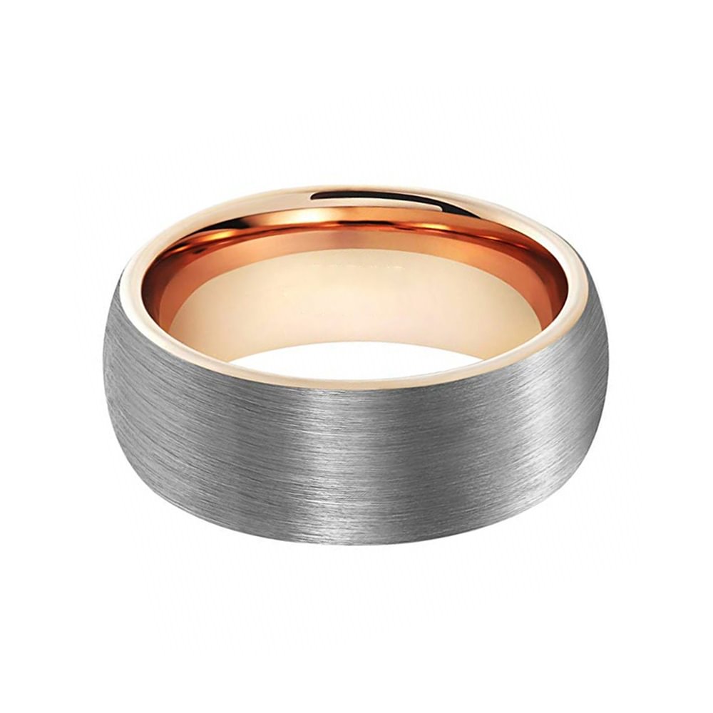 8MM Rose Gold Plated Interior Brushed Domed Tungsten Carbide Men Rings