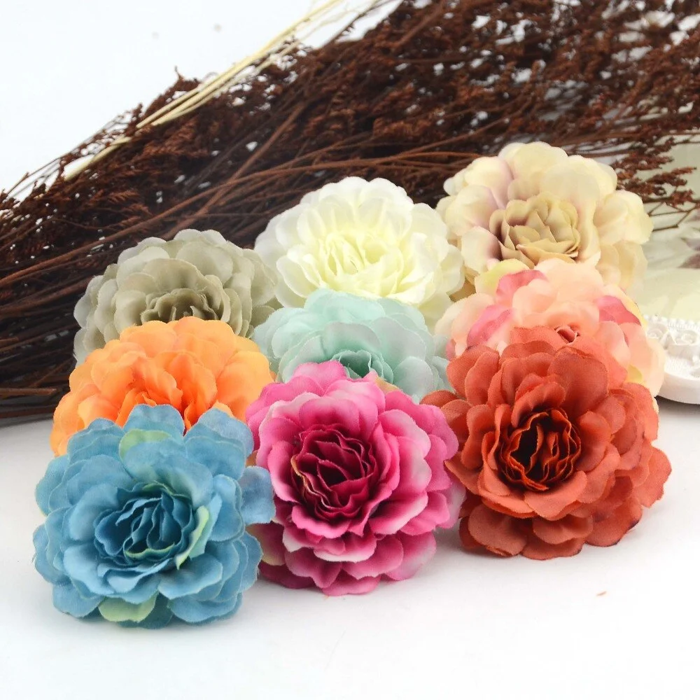 5pcs/lot 6cm High Quality Silk Artificial Flower Head Rose For Wedding Home Decoration DIY Scrapbook Garland Craft Fake Flowers