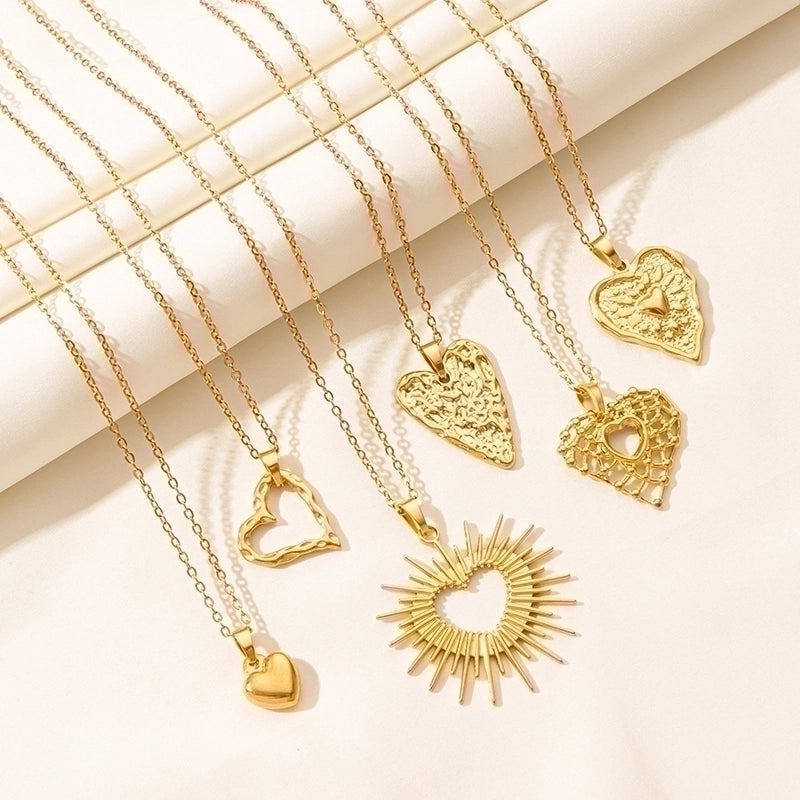 Elegant Minimalist Heart Shape 304 Stainless Steel 18K Gold Plated Plating Hollow Out Pendant Necklace