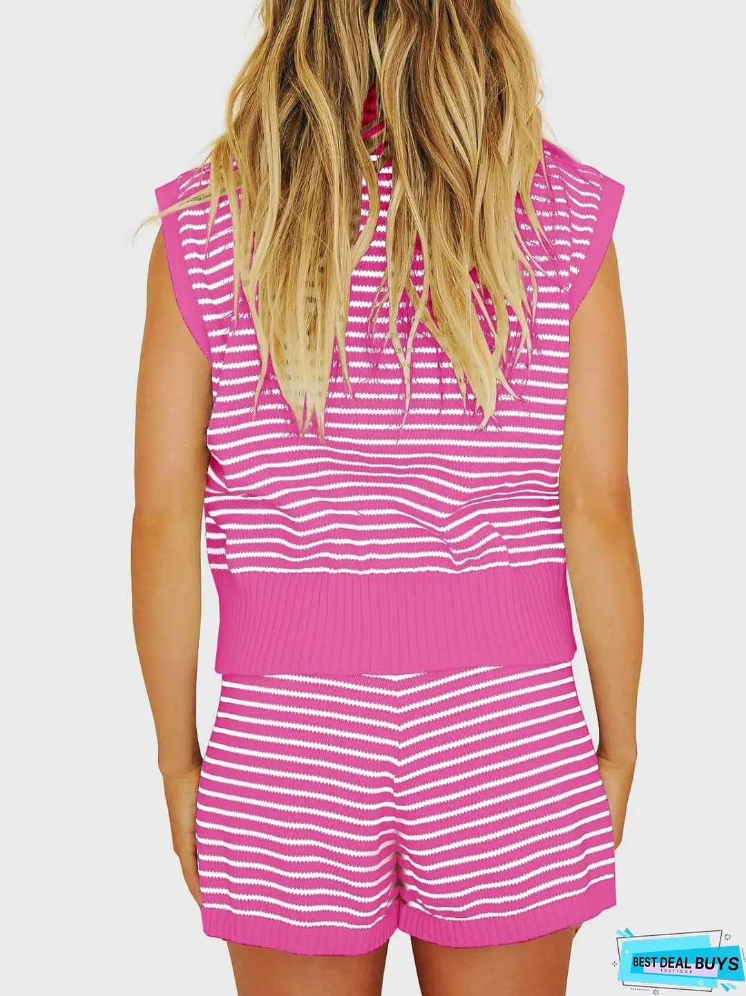 Striped Cap Sleeve Top and Shorts Sweater Set