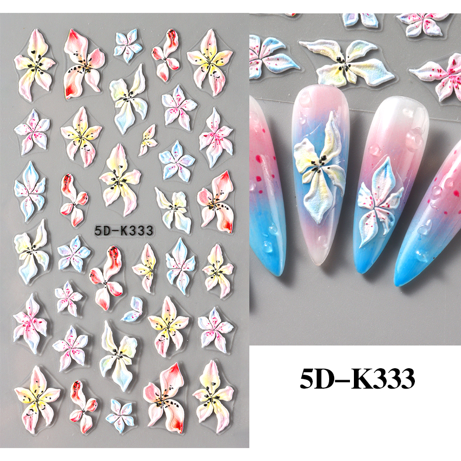 Bonusbad 5D Purple Flower Nail Embossed Sticker Rose Blossom Floral Love Heart Adhesive Decal Valentine's Manicure Slider DIY Accessories