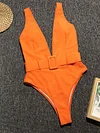 Belt Buckle Plain One Piece Swimsuit