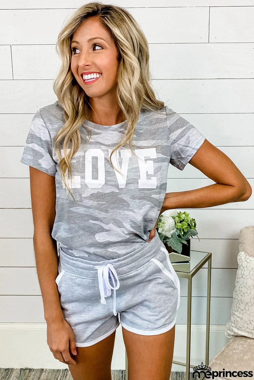 Camo Letter Print T Shirt And Shorts Set