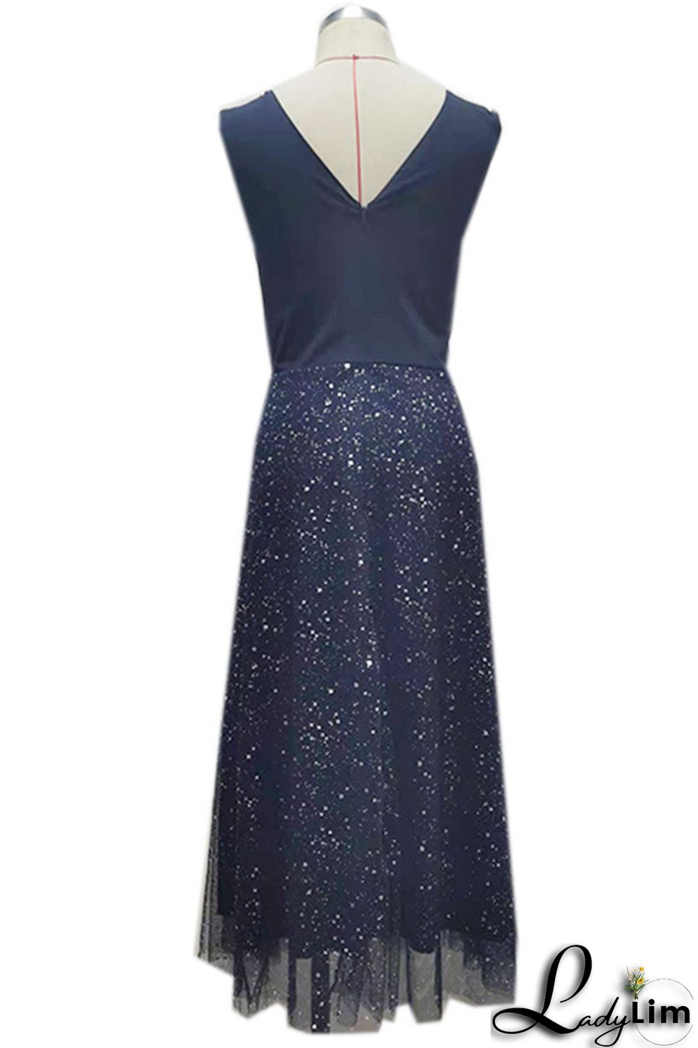 Tibetan Blue Sexy Casual Plus Size Patchwork Bright Silk V Neck Vest Dress