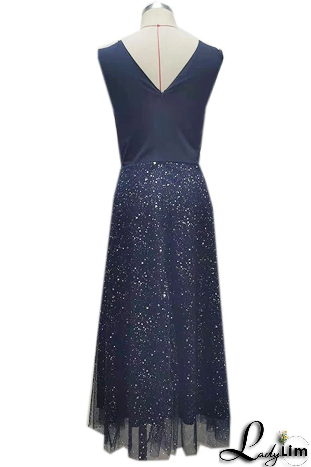 Tibetan Blue Sexy Casual Plus Size Patchwork Bright Silk V Neck Vest Dress