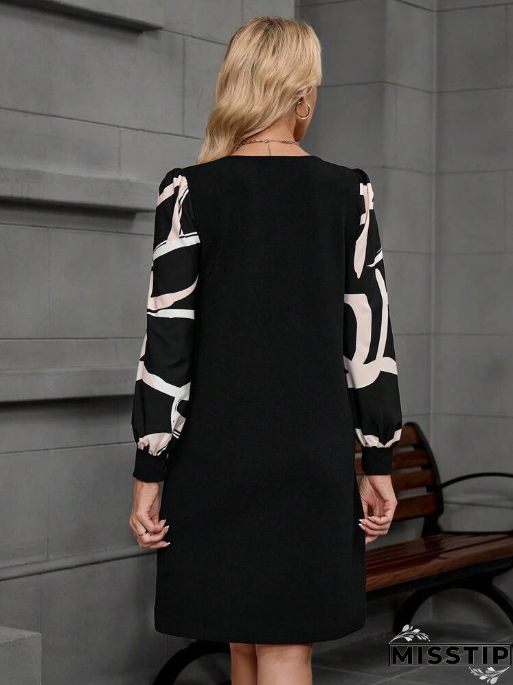 Women's Graphic Print Long Sleeve Mini Dress