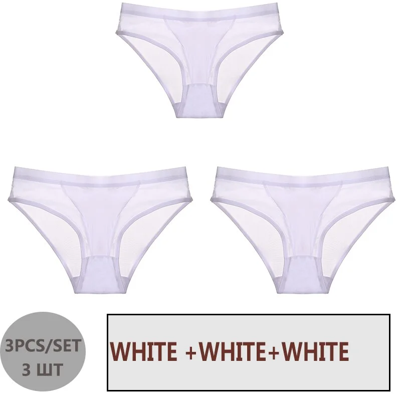 FINETOO 3PCS/Set Women Panties Sexy Mesh Lingerie Breathable Female Underwear For Woman Low-Rise Underpant Woman Panties Briefs