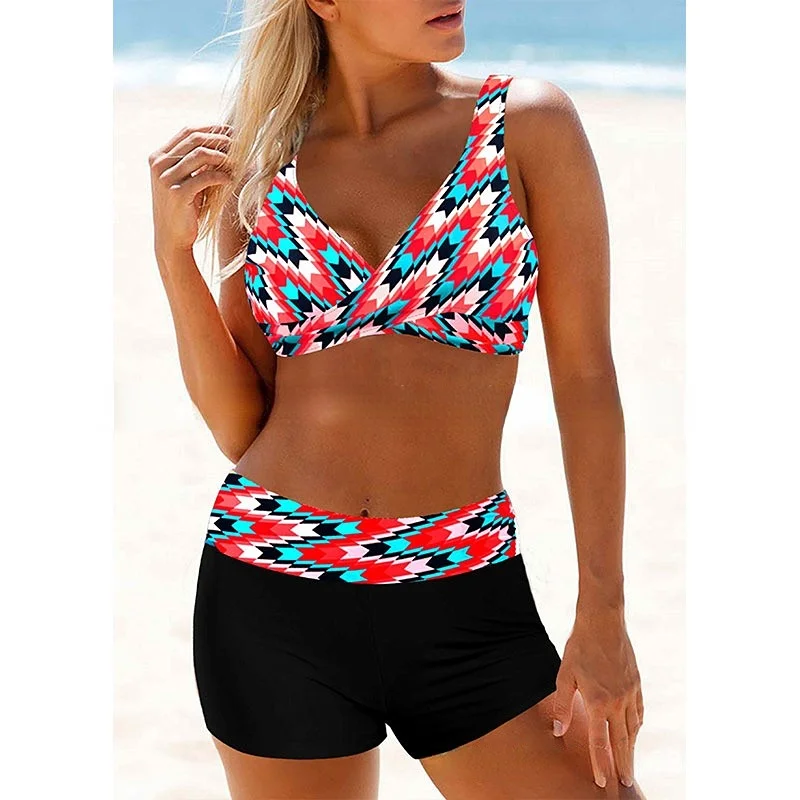 Print Bikini Swimsuit With Shorts 