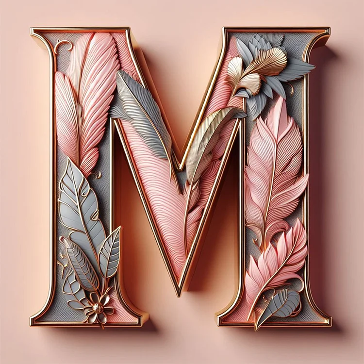 Feather Letter M 30*30CM (Canvas) Full Round Drill Diamond Painting gbfke