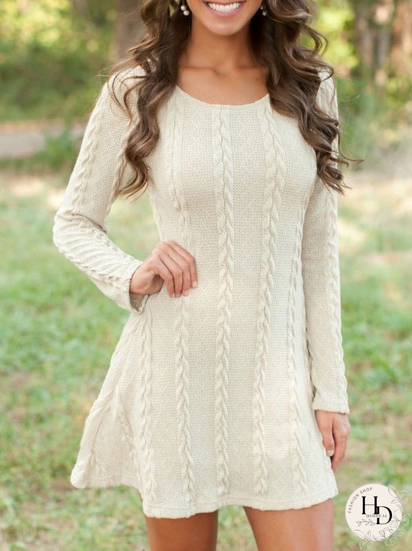 Dresses Round Neck Long Sleeve Sweater Mini Dress for Women