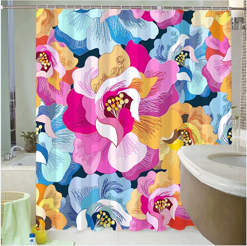 Marble Striped Shower Curtain Blue Black Simple Design Wave Bathroom Accessories Decorative Waterproof Screen With Hook