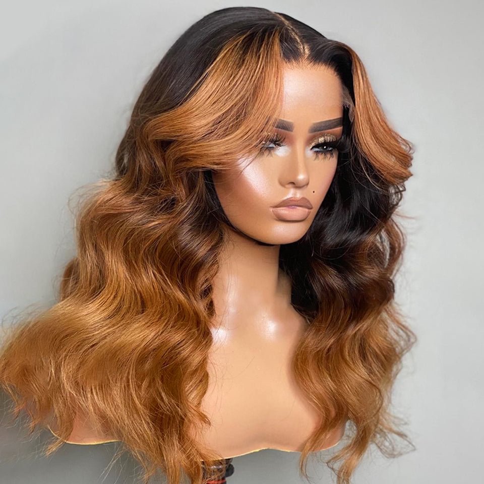 Celebrity Style Highlight Honey Brown Loose Wave Hair Lace Wig