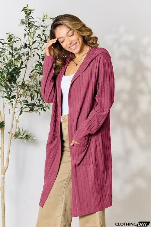 Basic Bae Full Size Ribbed Open Front Long Sleeve Cardigan