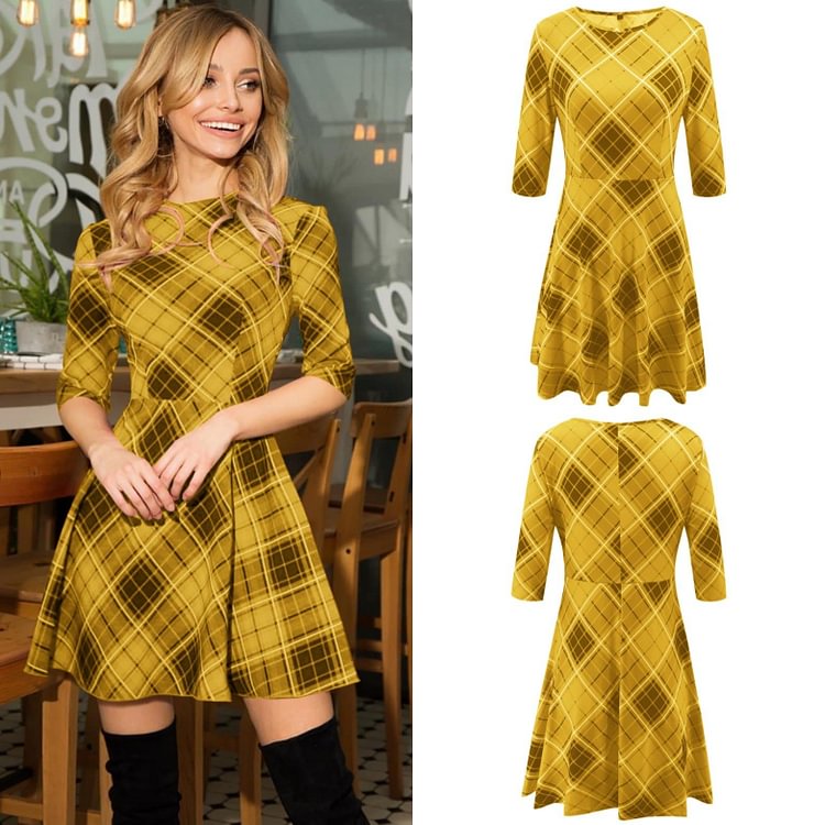 4 Colors Sweet Grid Half Sleeve Dress SP14444
