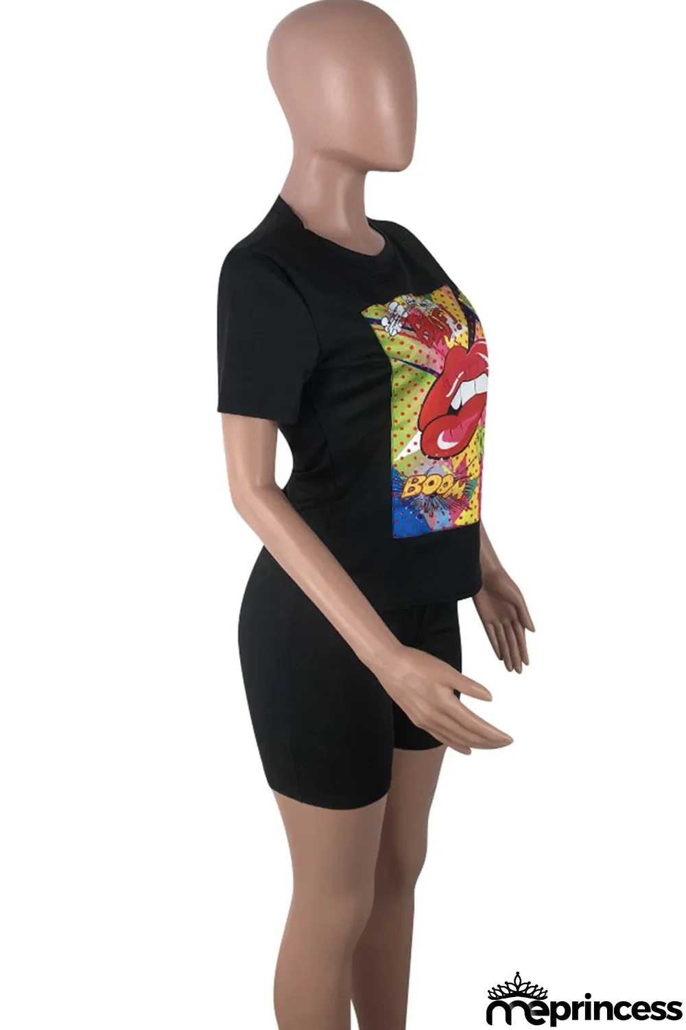 Orange Casual Letter Print Split Joint O Neck Short Sleeve Two Pieces