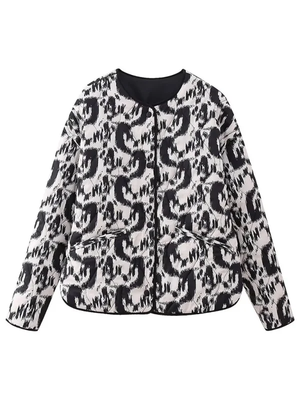 Women's floral print turtleneck Quilting coat Flusfy