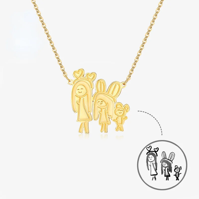Custom 925 Silver Necklace Children's Doodle Hand Drawn Customized Pendant