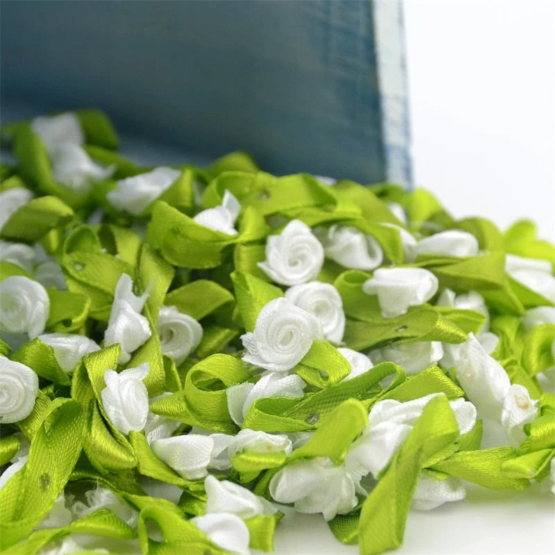 300pcs Mini Satin Ribbon Flower Silk Rose head Ribbon DIY Wedding Bow Appliques Craft Sewing Clothing Accessories  Decoration