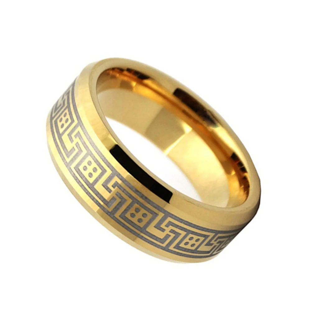 6MM 8MM Gold Celtic Tungsten Carbide Rings Mens Polished Beveled Edge Wedding