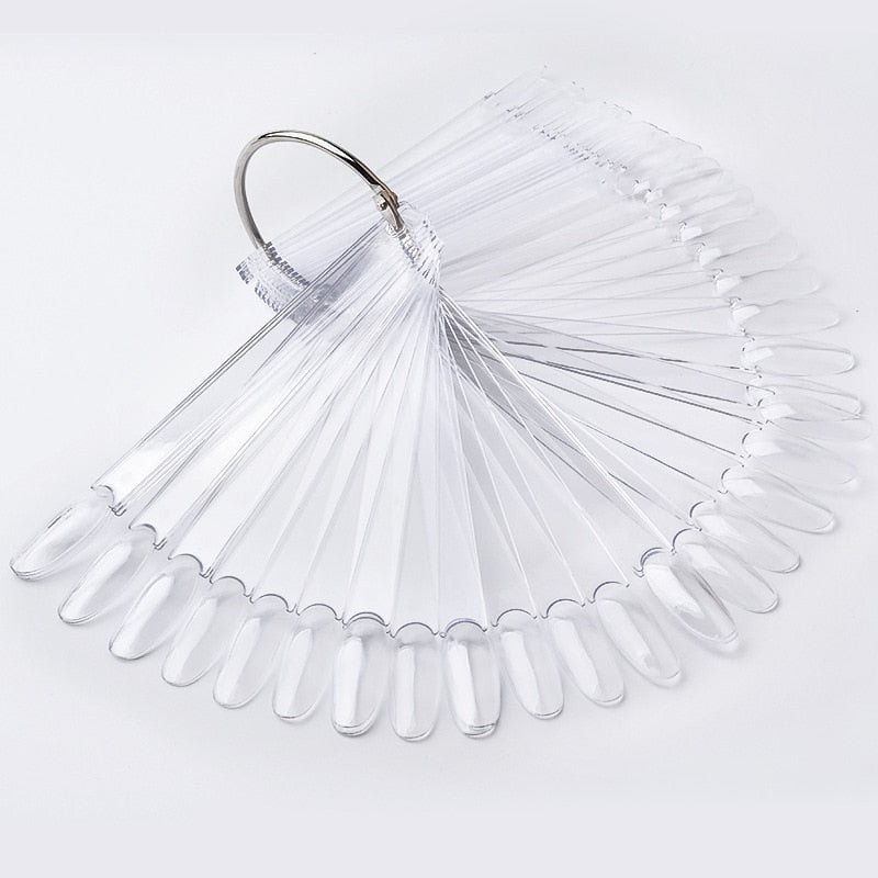 50pcs Oval False Display Nail Art Fan Wheel Practice Board Tip Sticks for Dipping Powder Colors UV Gel Nail Polish Display Chart