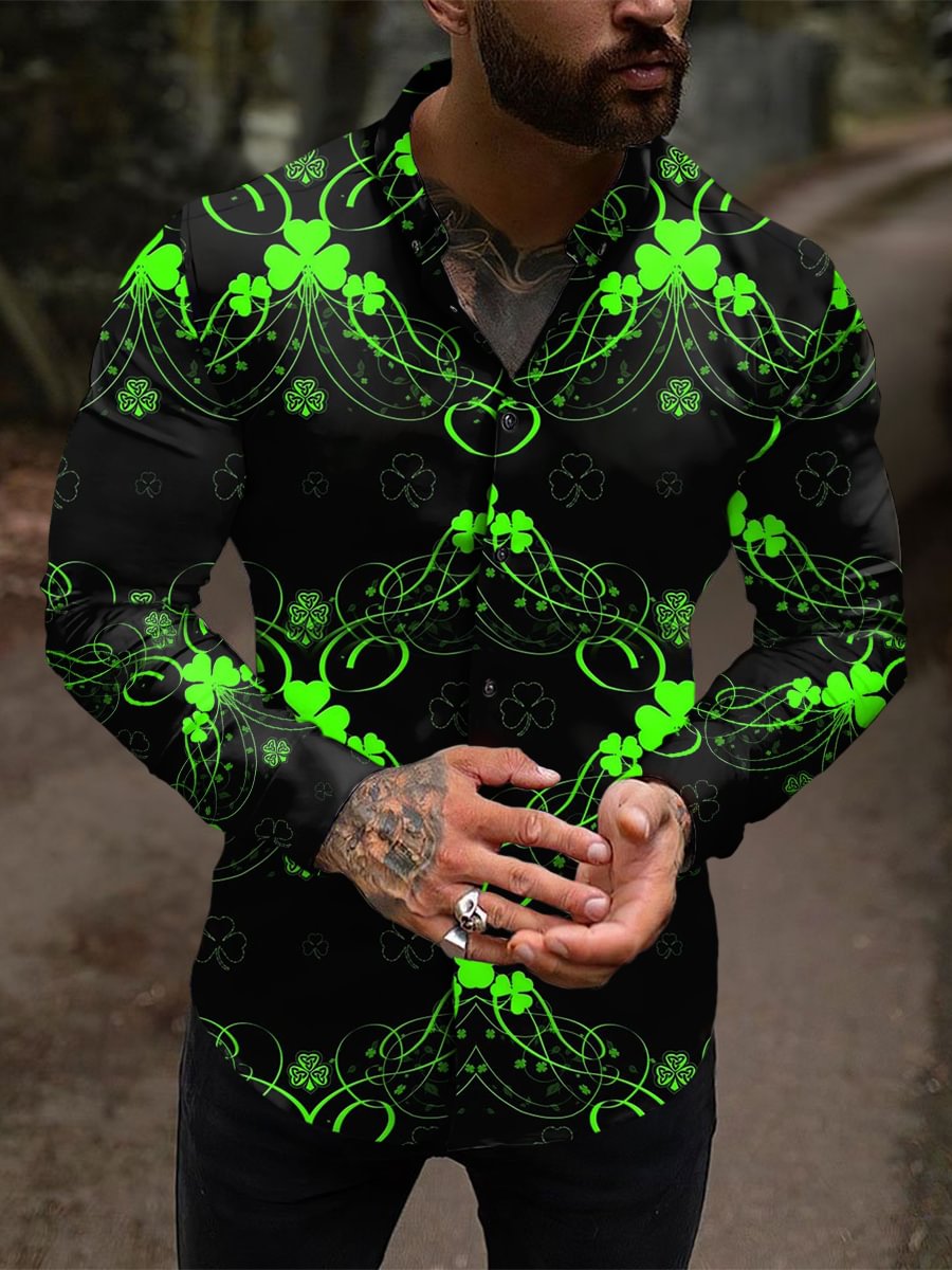 Men 'S St Patrick 'S Day Love Clover Line Printed Shirt