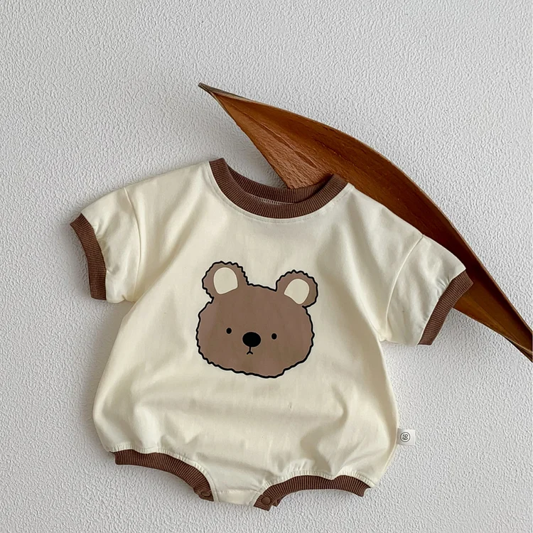 Baby Boy/Girl Bear Pattern Pullover Short Sleeve Bodysuit