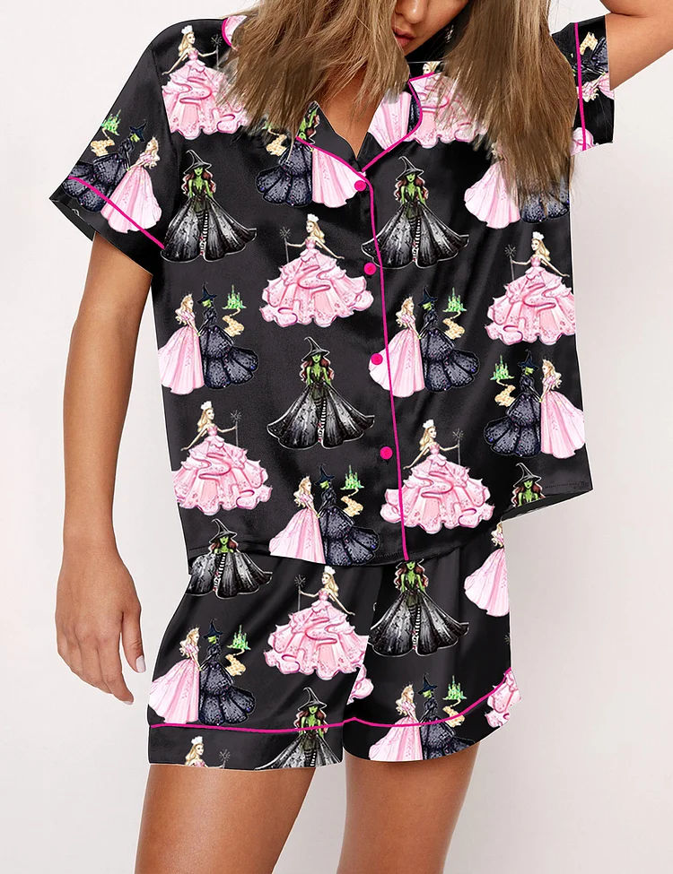 Women's Wicked Print Short Sleeve Satin Pajama Set
