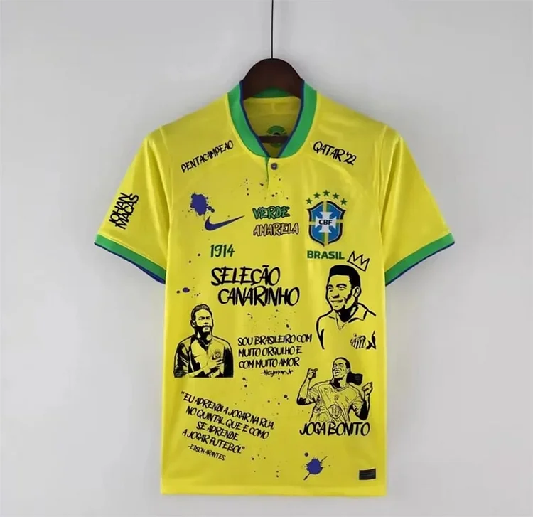 Brazil Special Edition Drawing Shirt Top Kit 2022-2023 - Yellow