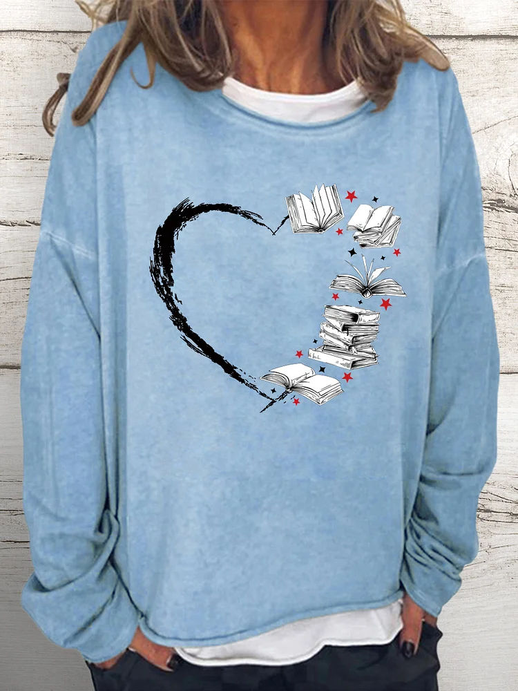 💯Crazy Sale - Long Sleeves - Sincerely Warm Reading Heart Book lovers Sweatshirt-012913
