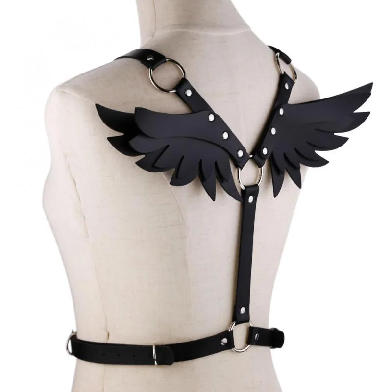 2020 New Gothic Leather Retro Medieval Renaissance Angel Demon Wings 4 Color Cosplay Accessories Harness Top Tie Punk Body Belt