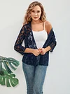 Elegant Floral Lace Cardigan - 3/4 Sleeve, Sheer, Open Front Design - Versatile for Casual or Evening Wear, Women's Fashion Top