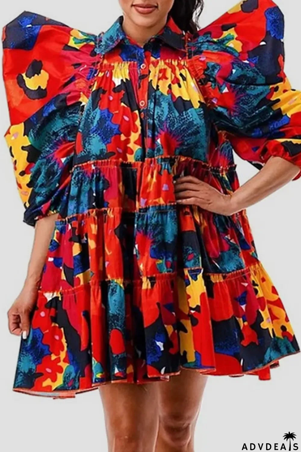 Pink Fashion Casual Print Patchwork Buckle Turndown Collar A Line Dresses