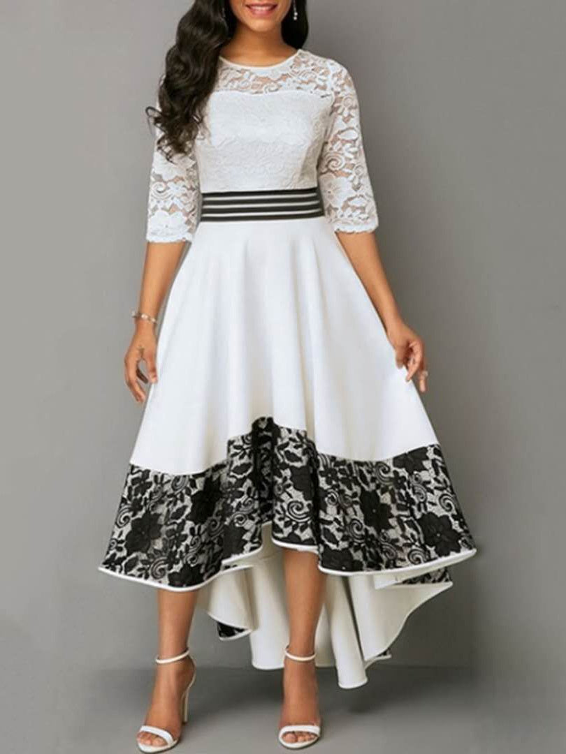 Women's Half Sleeve Scoop Neck Graphic Lace Midi Dress