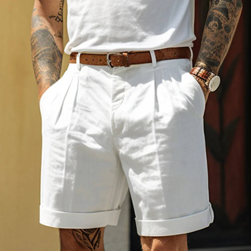 Men's Linen Pocket Pleated Shorts