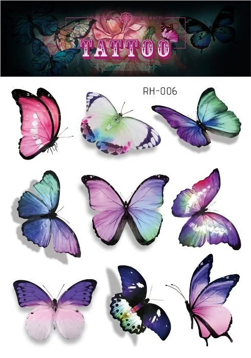 24 Kinds 3D Butterfly Tattoo Flowers Watercolor Temporary Body Art Sticker Disposable Make Up Concealer tatouage temporaire