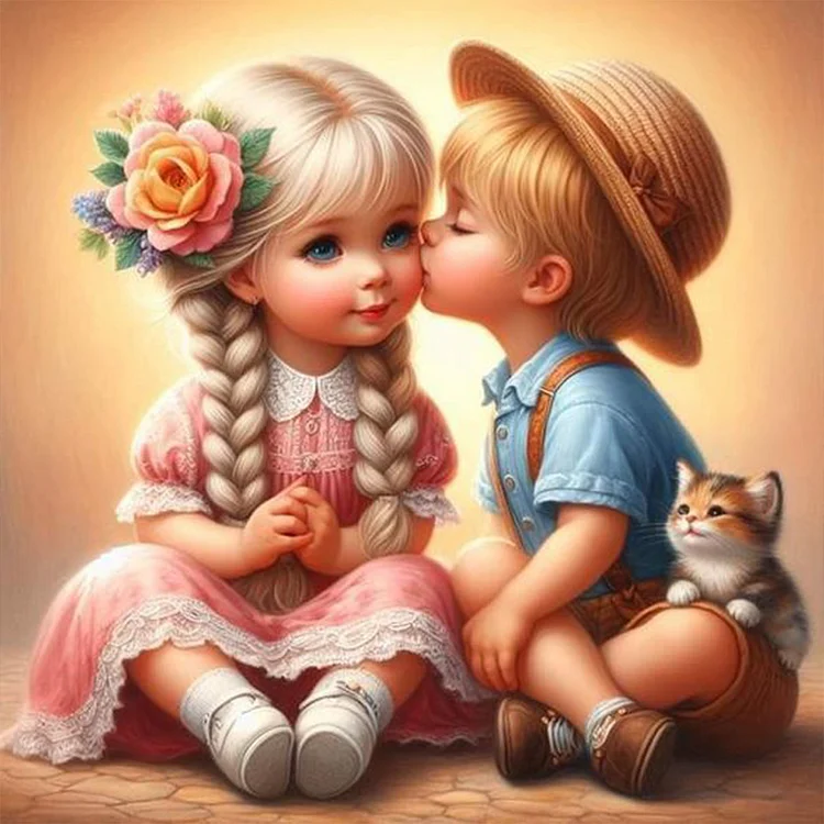 Boy Kissing Girl 40*40CM (Canvas) Full Round Drill Diamond Painting gbfke