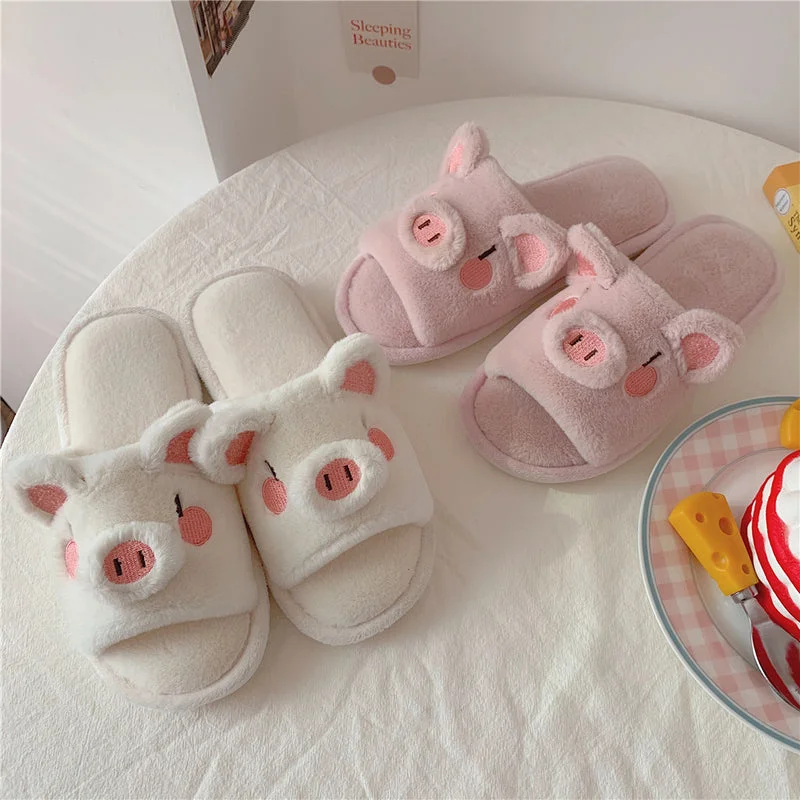 Fluffy Slippers-Pink Piggie