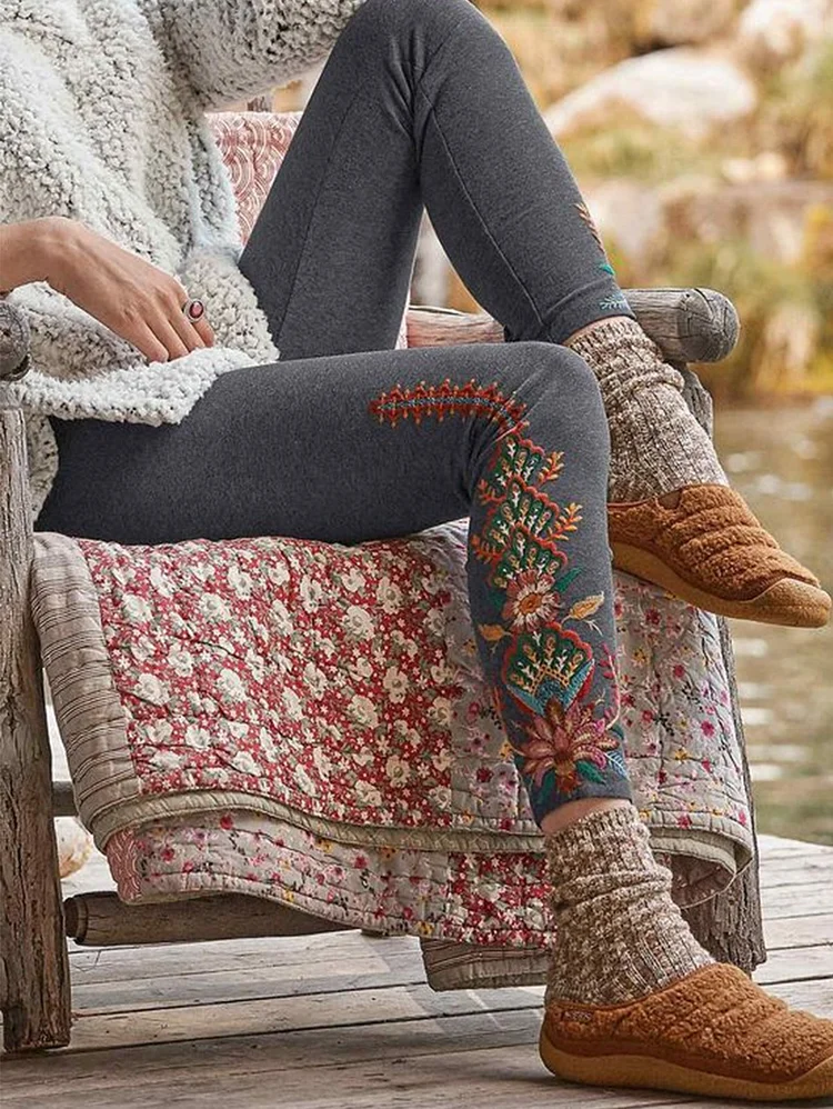 Retro Gray Floral Leggings