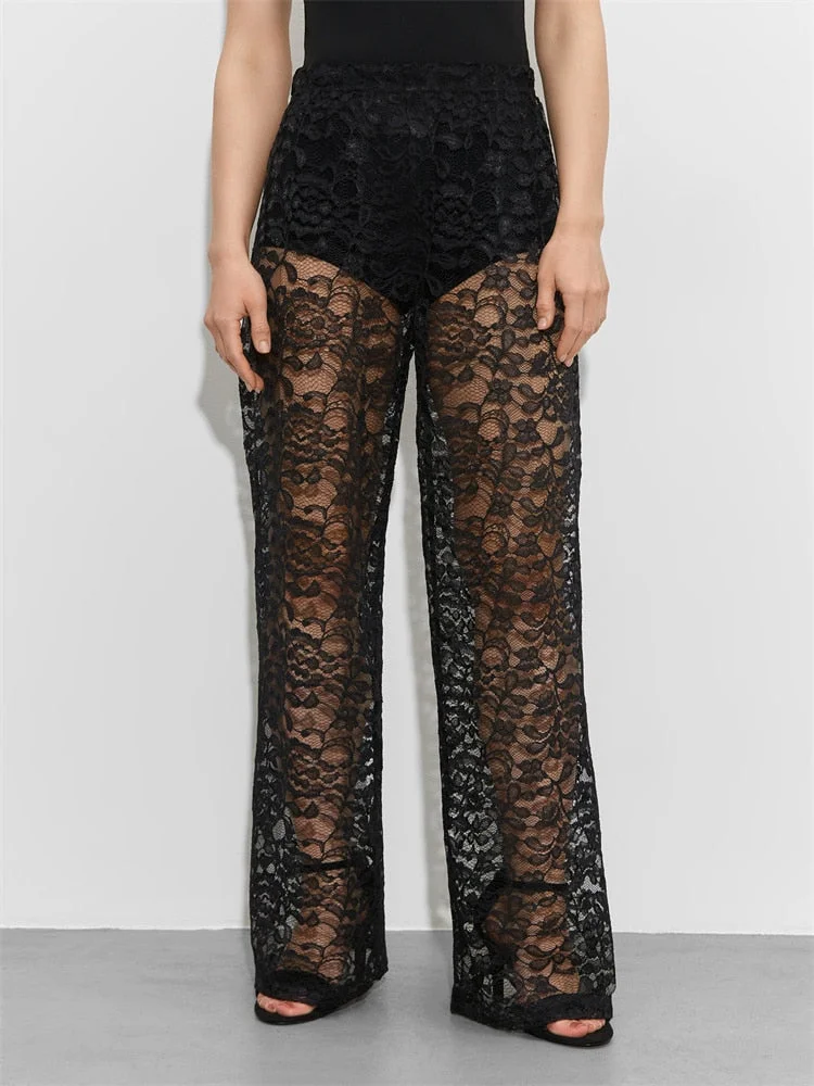 Toloer Lace Sheer Trousers-Outfit Ideas