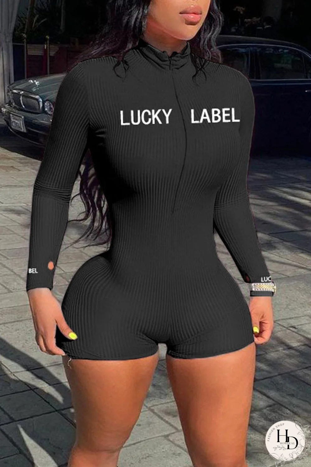 Royal Blue Casual Letter Print Split Joint Zipper Zipper Collar Skinny Jumpsuits