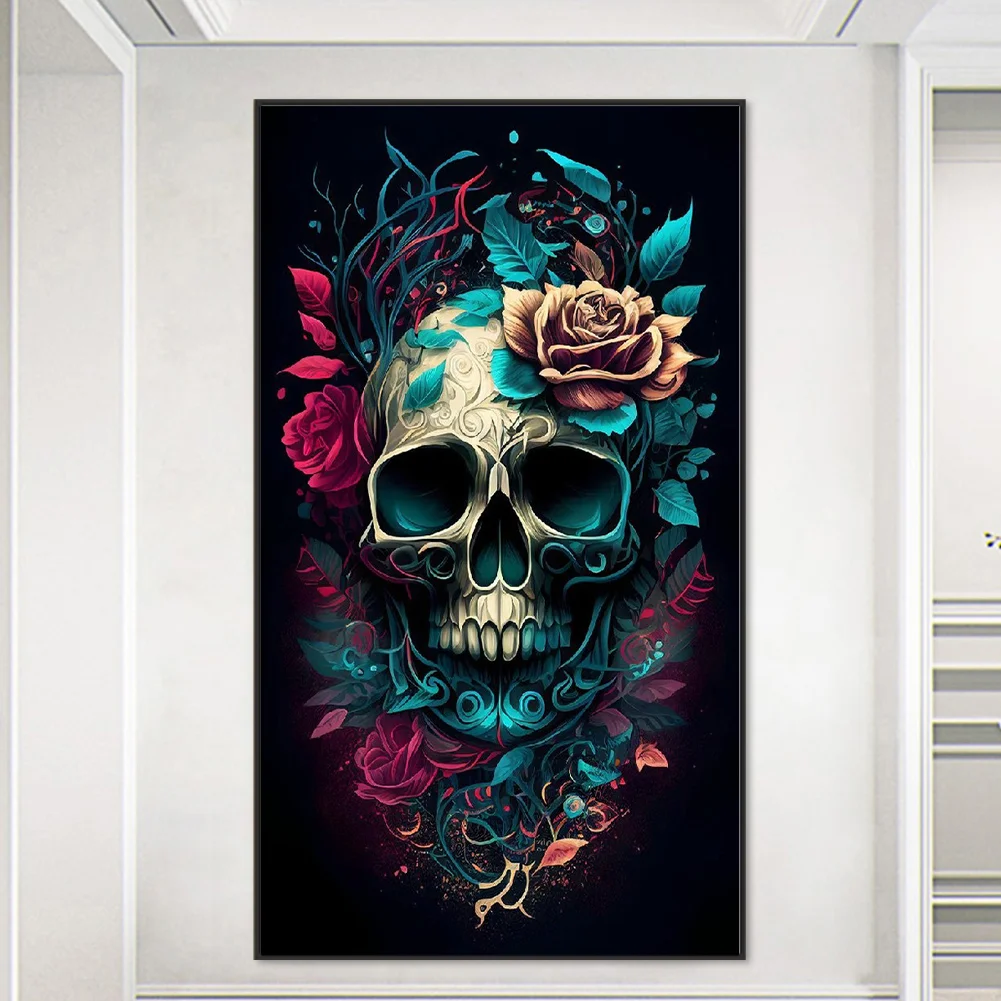 Diamond Painting - Full Round Drill - Flower Skull(40*70cm)