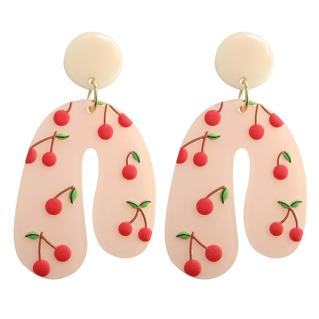 Dvacaman 2021 Fashion Multi-type Geometric Hand Painted Cartoon Fruits Flower Acrylic Resin Drop Earrings Women Colorful Jewelry
