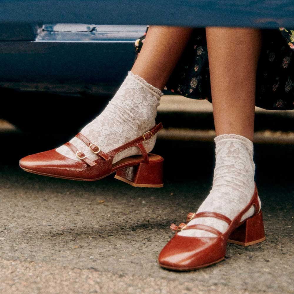 Vegan Leather Square Toe Chunky Heel Buckle Loafers in Brown Nicepairs