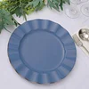 10 Pack | 11" Ocean Blue Hard Plastic Dinner Plates with Gold Ruffled Rim, Large Heavy Duty Disposable Dinnerware