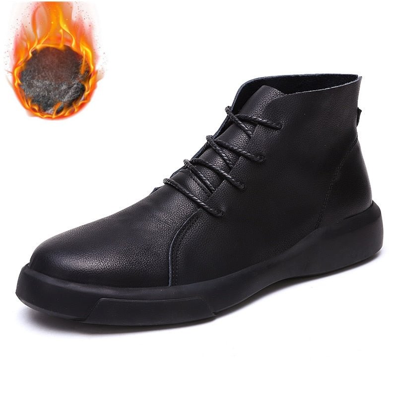 Winter Men Boots Genuine Leather Ankle Boots Men Winter Casual Shoes Men Waterproof Warm Fur Snow Boots for Men Botas JKPUDUN